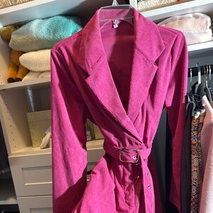 Vibrant Pink Corduroy Trench Coat
